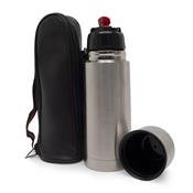 Garrafa Térmica Inox 350ml com Capa Protetora de Couro Sintético